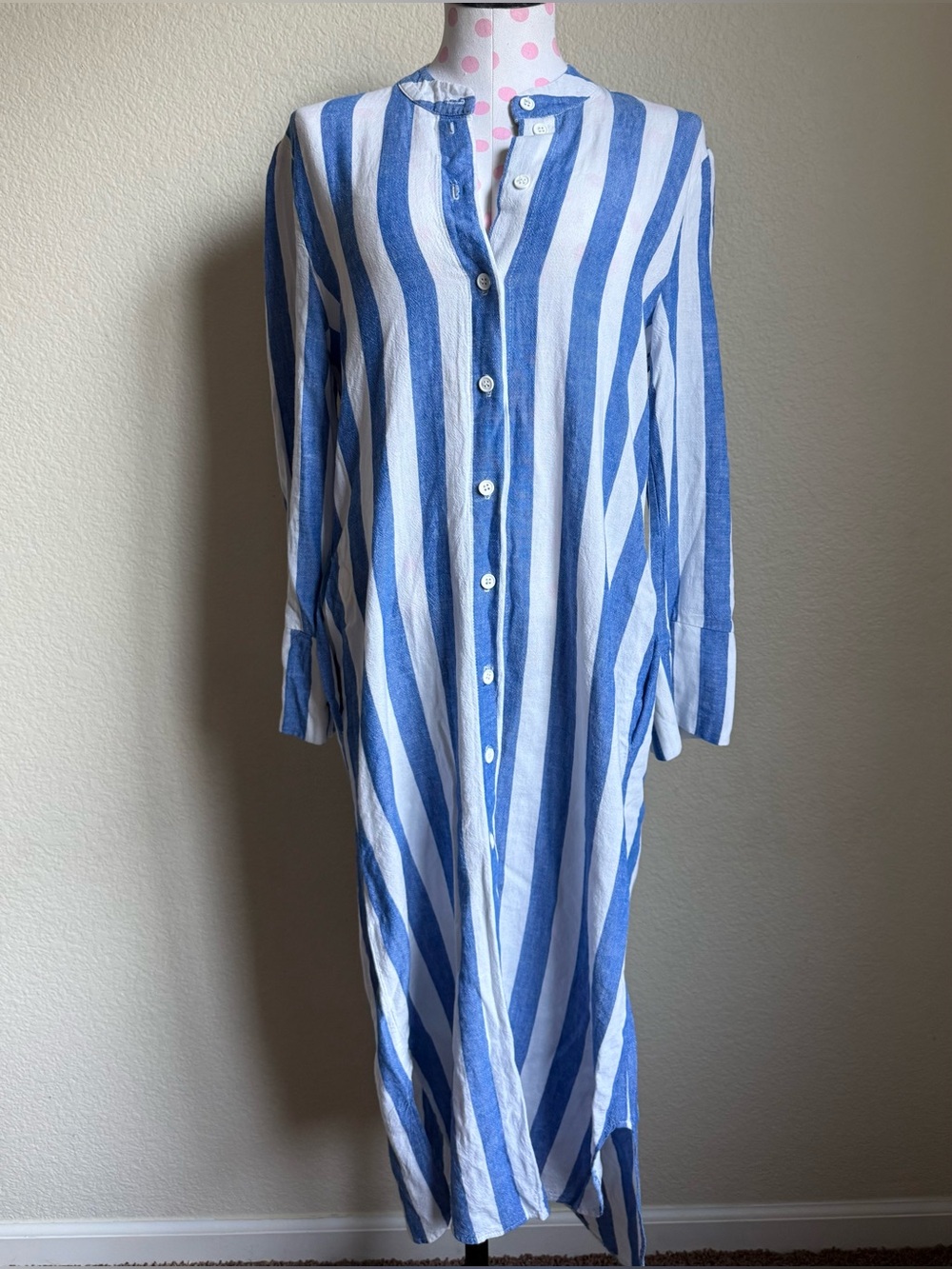 Striped Blue and White Maxi Shirt Dress
